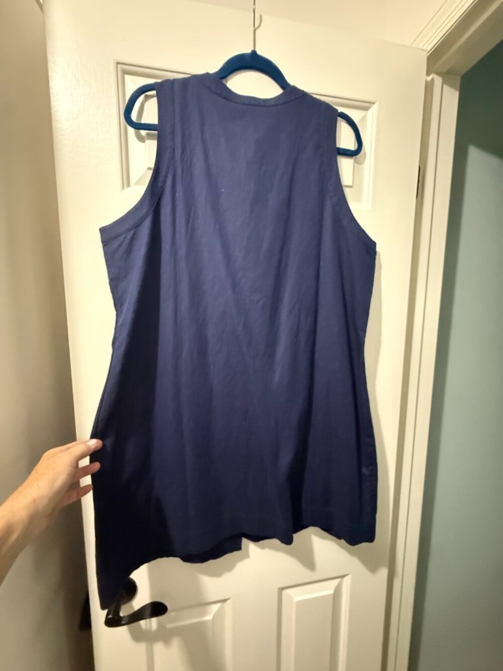 NEVER WORN.  Navy Linen Sleeveless Button-Front Dress - Picture 3 of 8